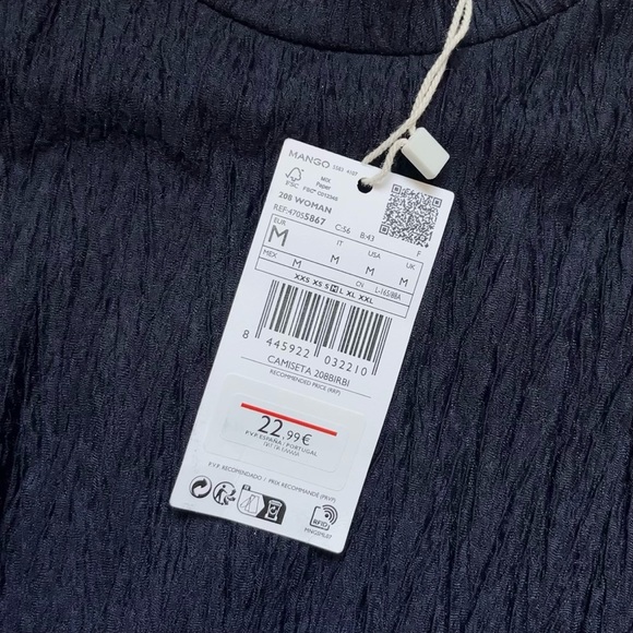 ｛Mango｝Brand New: MANGO,Testured Palazzo Tshirt, Navy blue,M size(Defective) - Picture 6 of 10